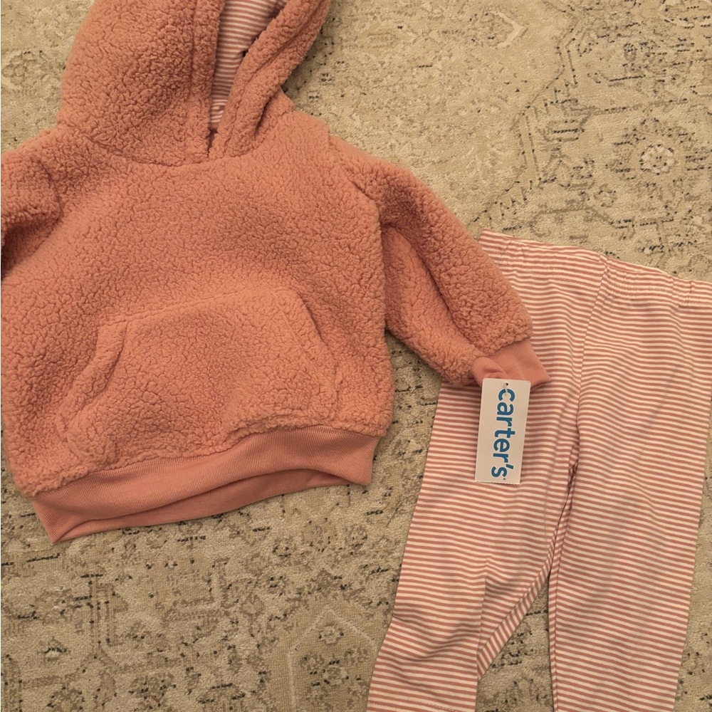 Carter's Coral Sherpa Hoodie with Striped Leggings Set